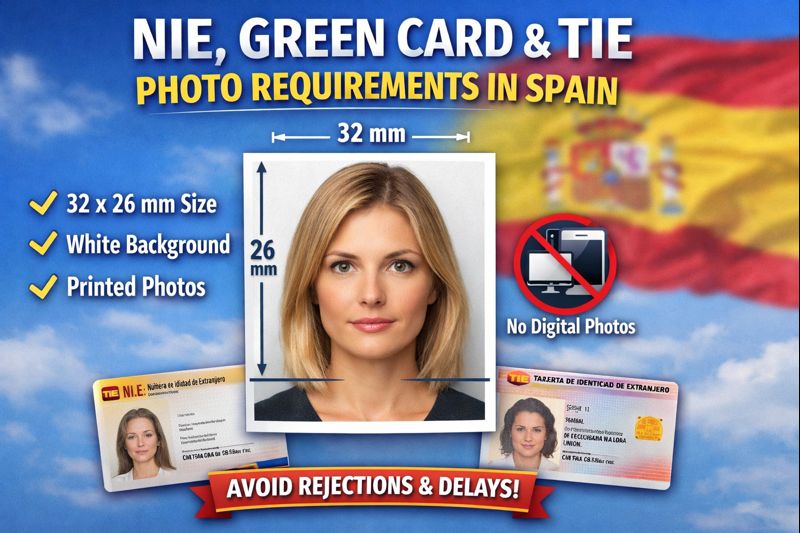 Graphic showing photo sizes for nie-number appointments in Spain 